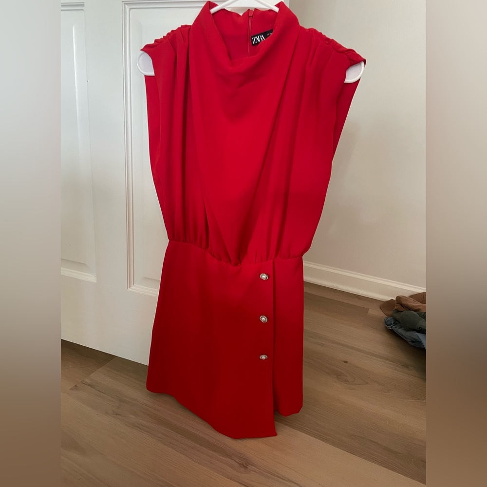 Zara red romper size xs. Pearl buttons.